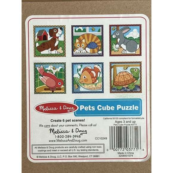 Melissa & Doug Pets Cube Puzzle Wooden Toddler Animals Cat 7” Puzzle With Tray - Picture 3 of 3